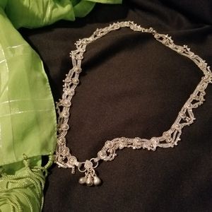 Silver chain crown and silk like scarf